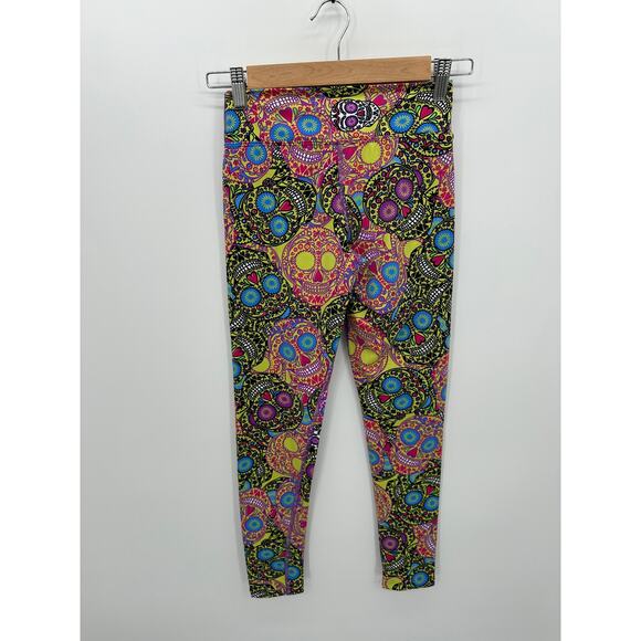 Dona Jo Fitwear Leggings Women Sz 1 Skull Bring Colorful Mardi Gras Compression - Picture 2 of 8